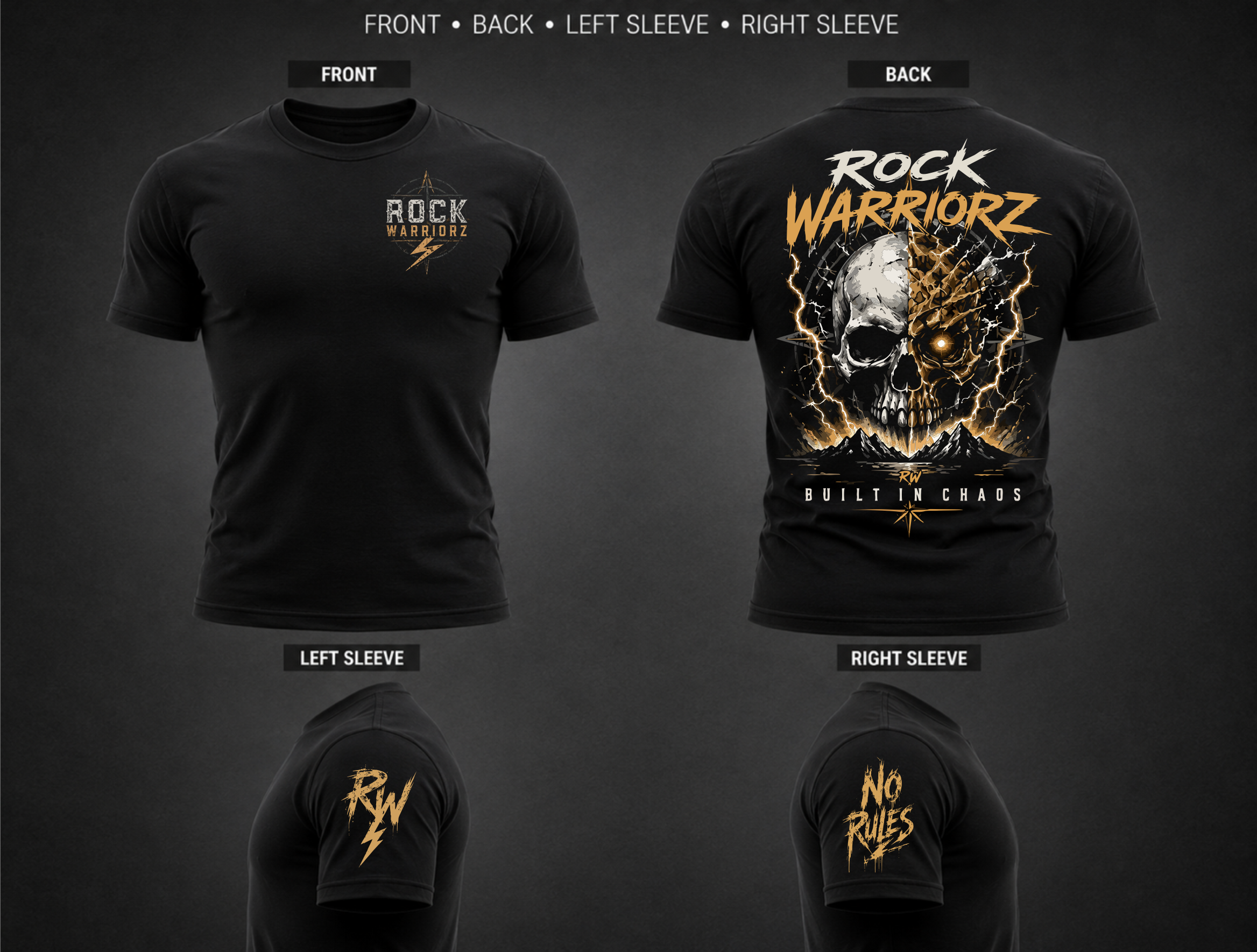 Rock Warriorz No Rules Front Back Both Sleeves Black T-Shirt