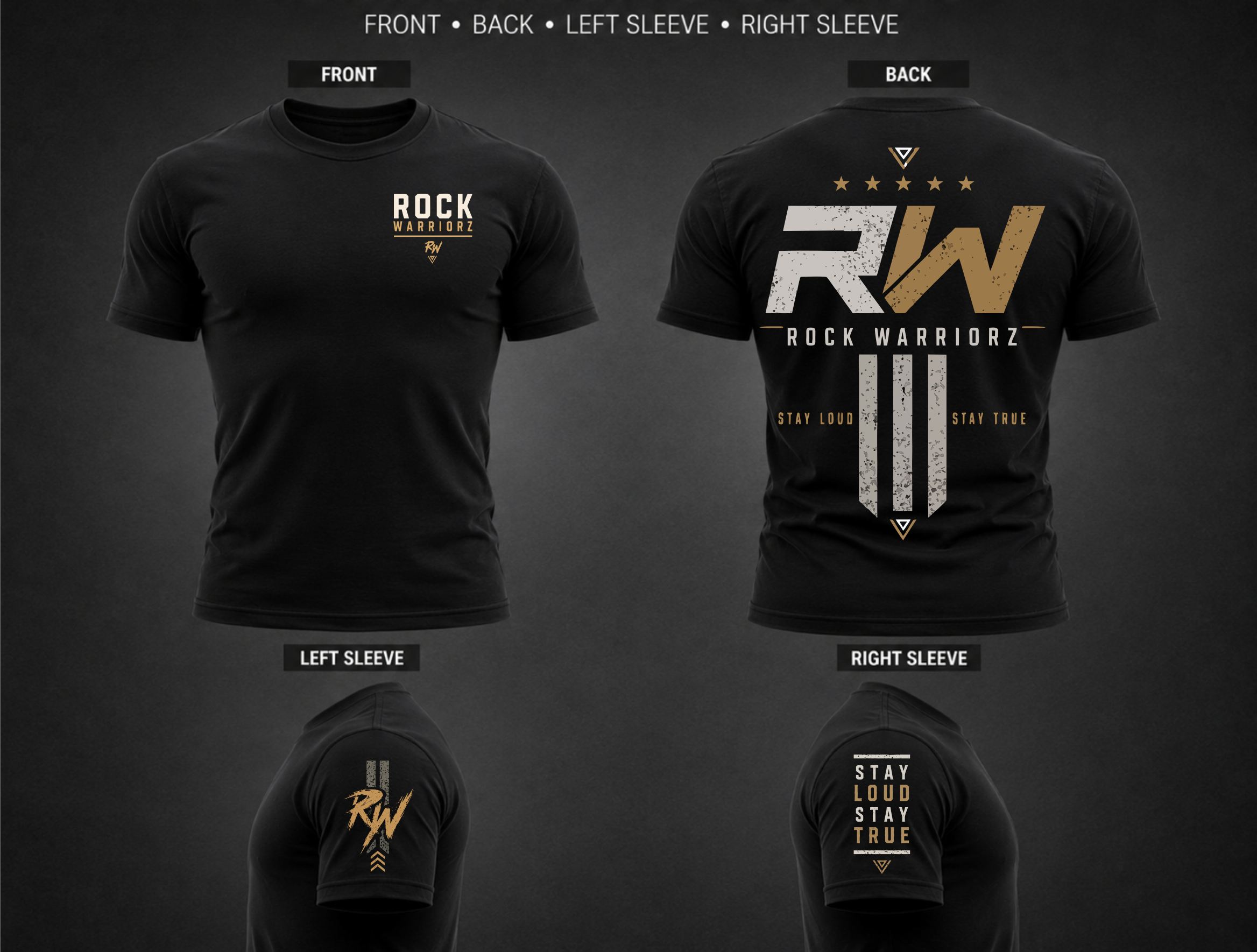 Rock Warriorz Left Chest back both Sleeves Black T-Shirt