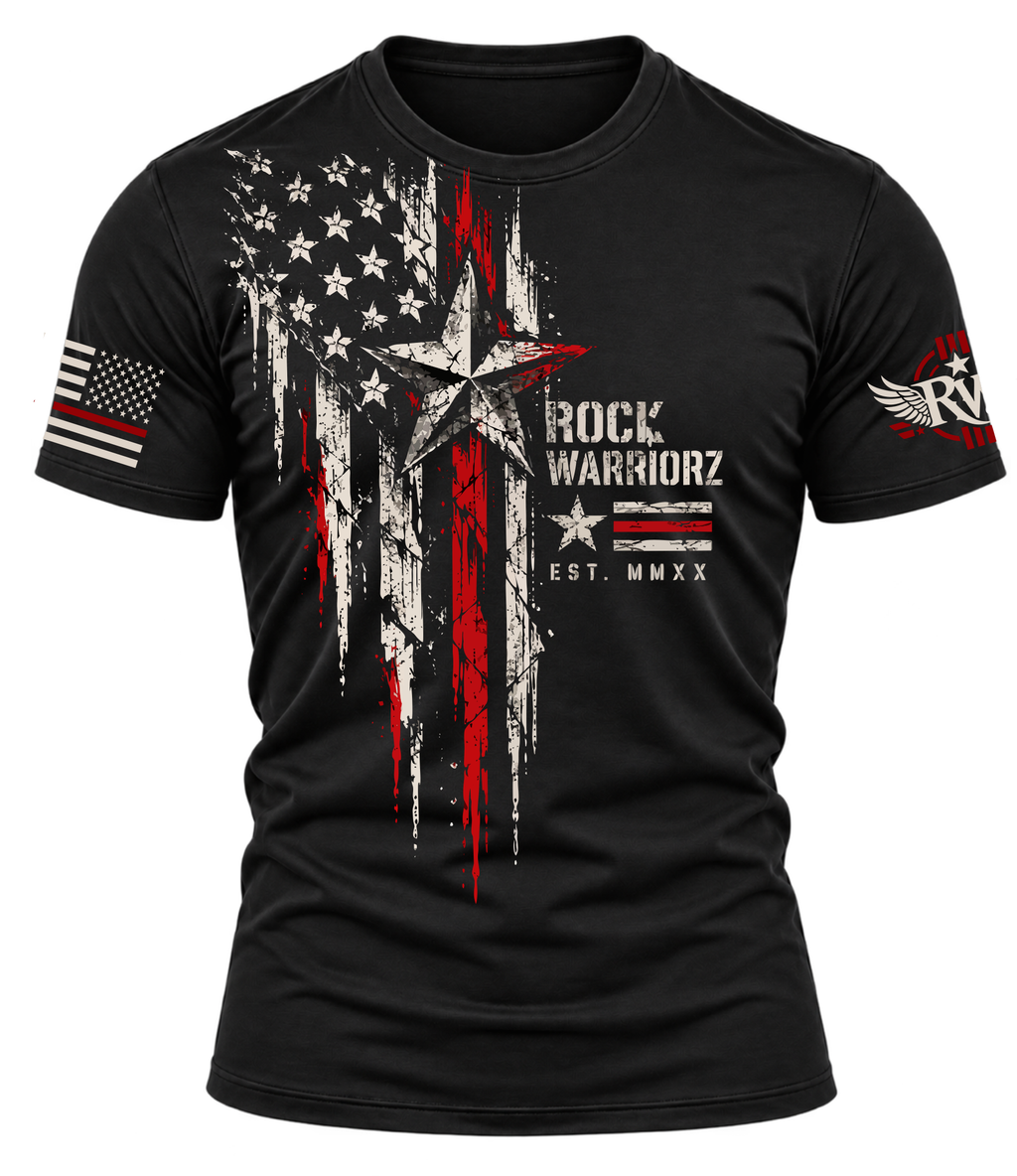Rock Warriorz Flag and Star Black T-Shirt