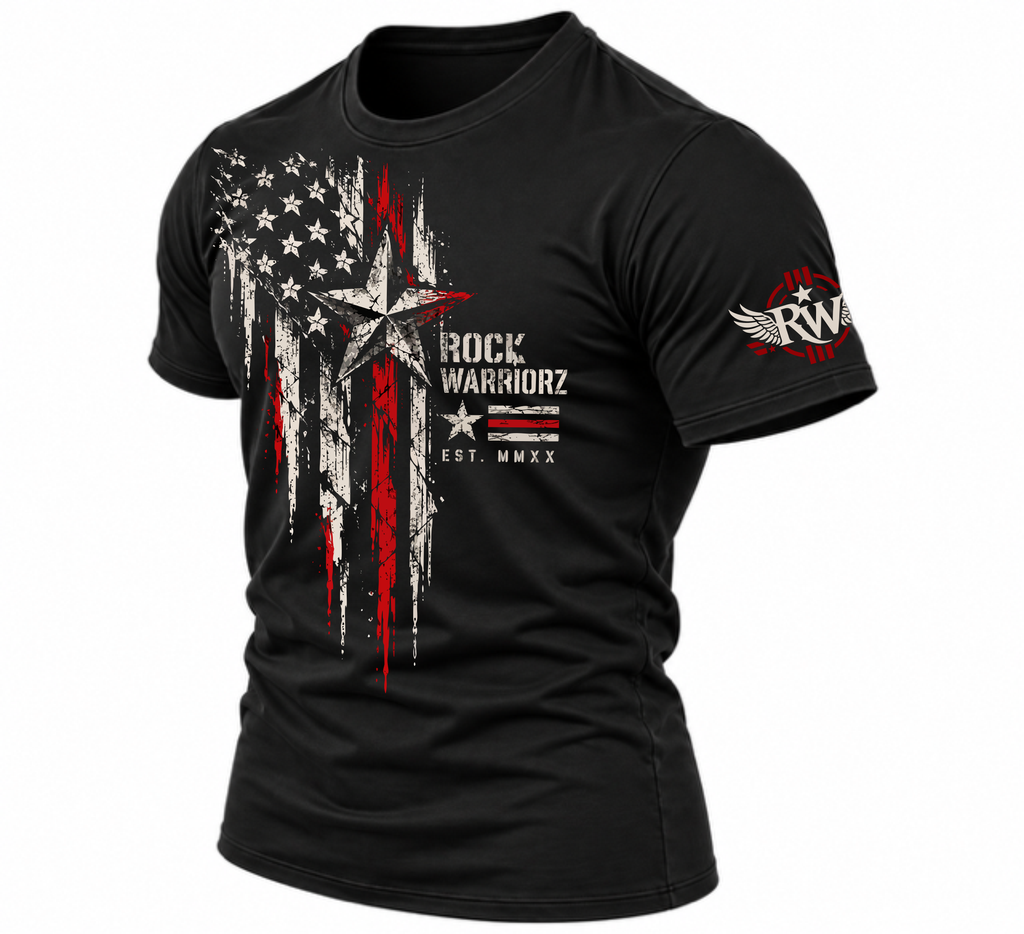 Rock Warriorz Flag and Star Black T-Shirt