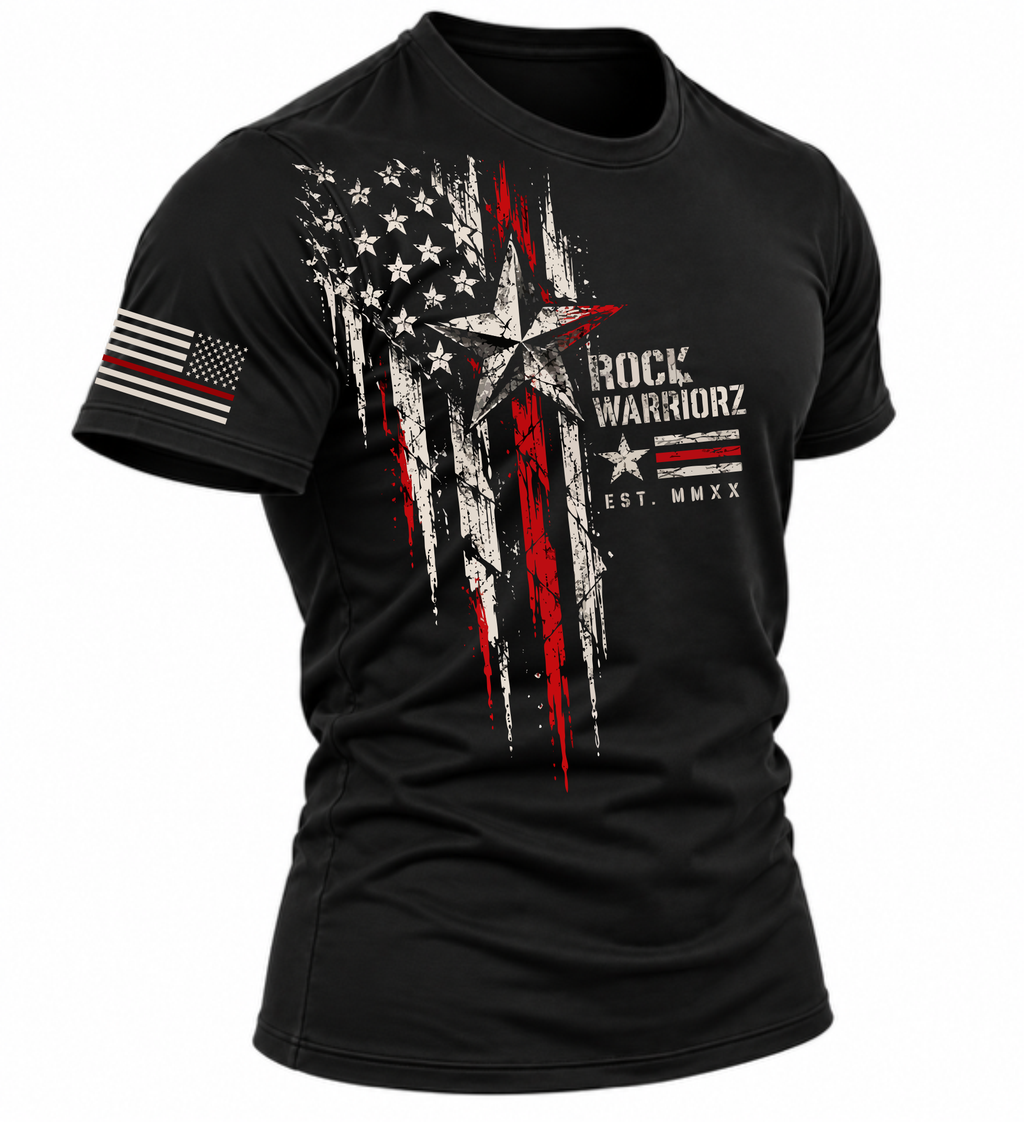 Rock Warriorz Flag and Star Black T-Shirt