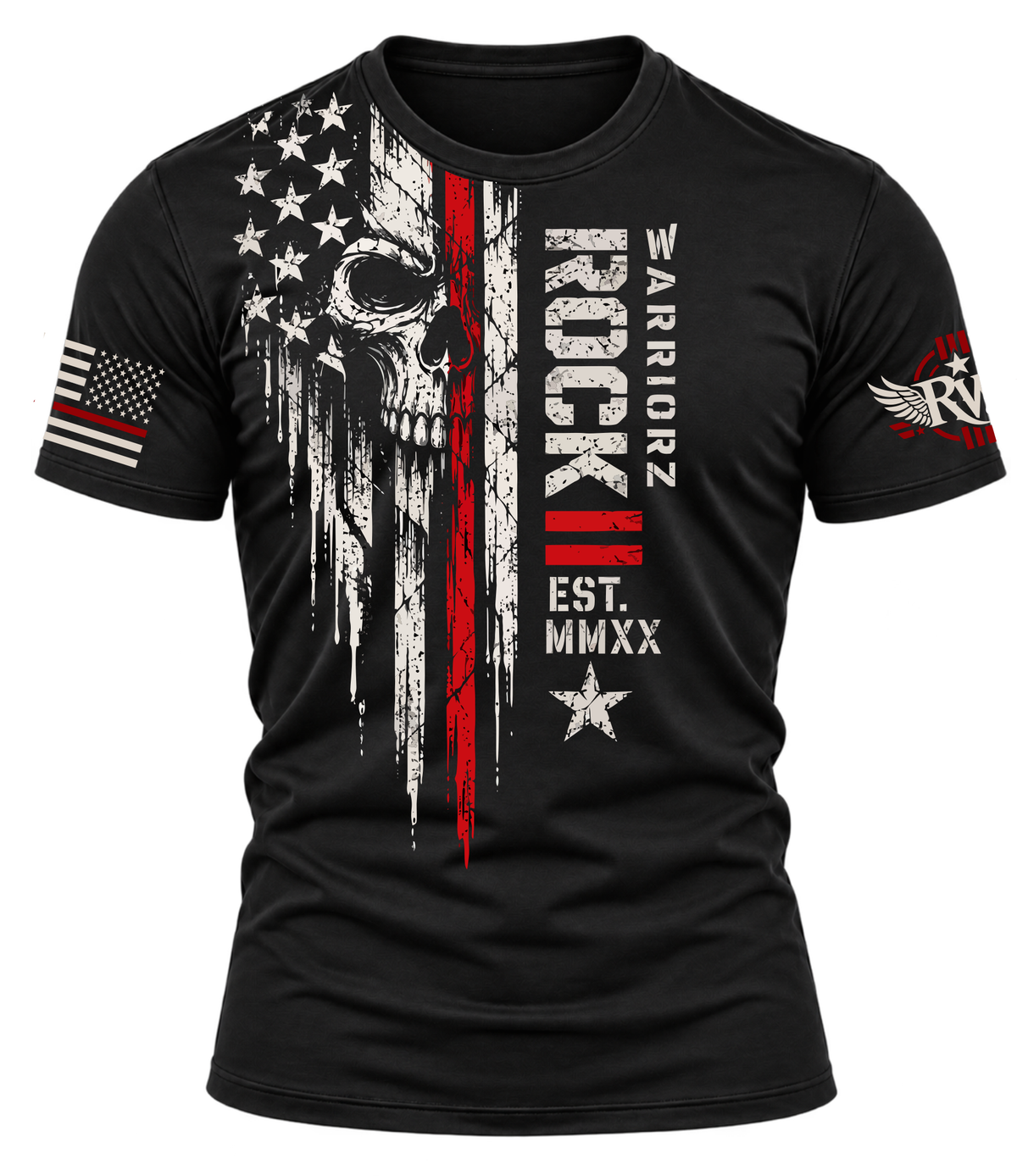 Rock Warriorz Skull and Flag Black T-Shirt