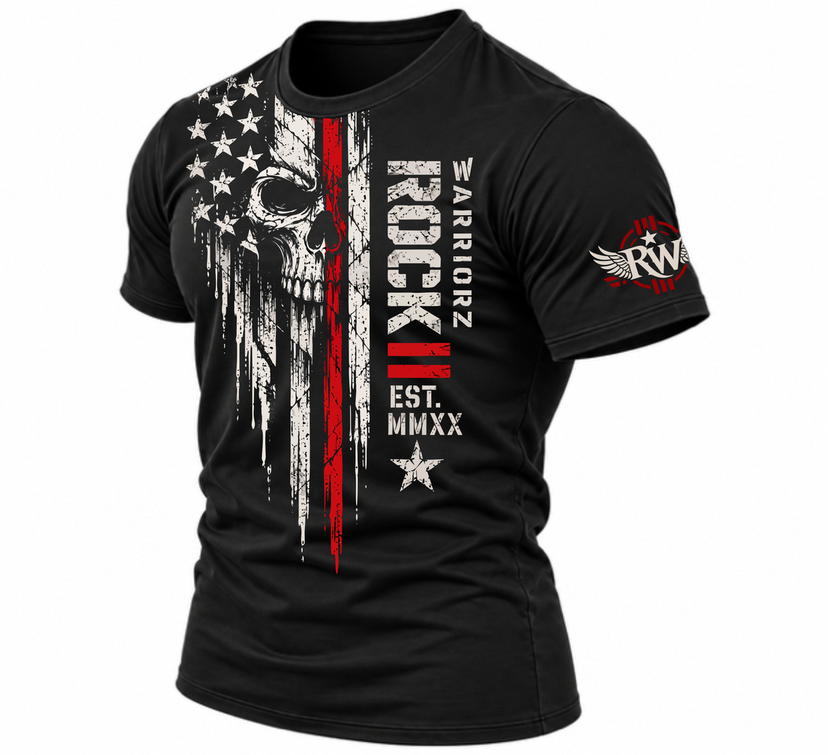Rock Warriorz Skull and Flag Black T-Shirt