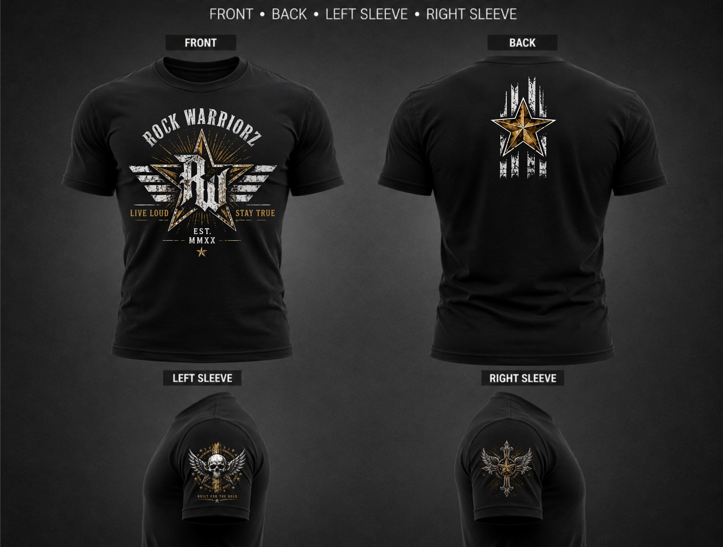 Rock Warriorz Live Loud Front Back Both Sleeves T-Shirt