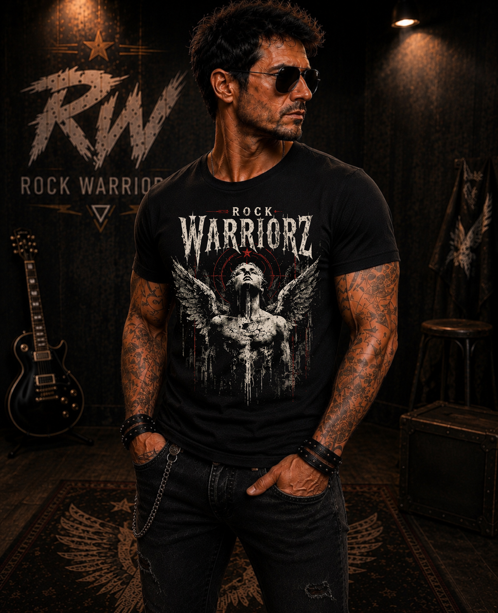 Rock Warriorz Angel Saint Black T-Shirt