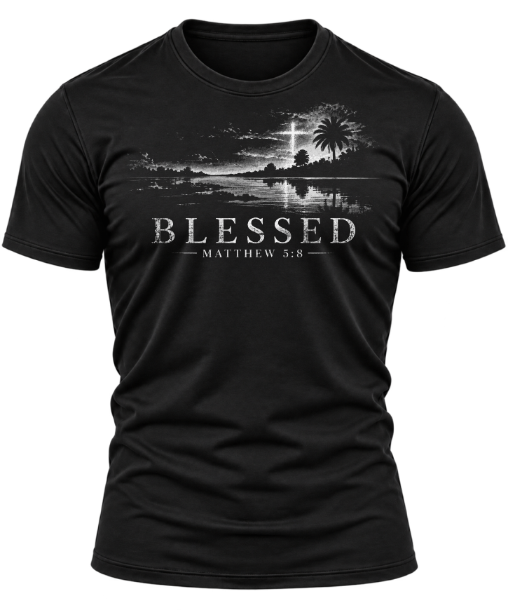 Blessed Mathew 5:8 Black and Navy T-shirt