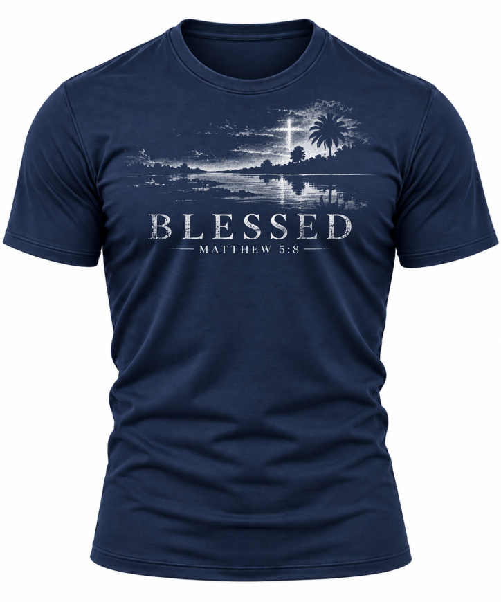 Blessed Mathew 5:8 Black and Navy T-shirt