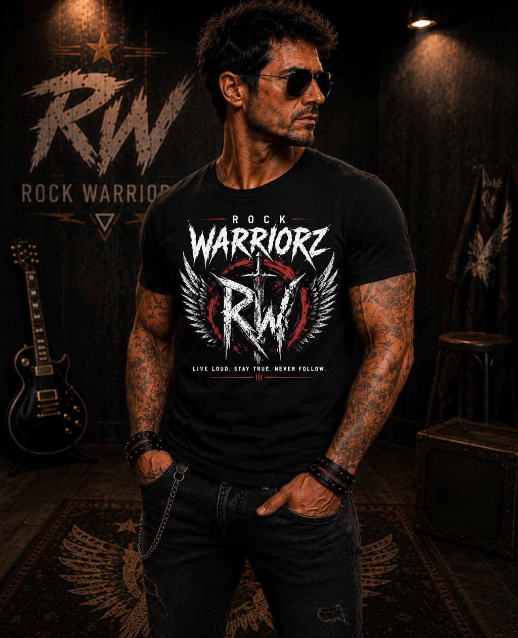 Rock Warriorz RW with Wings Black T-Shirt