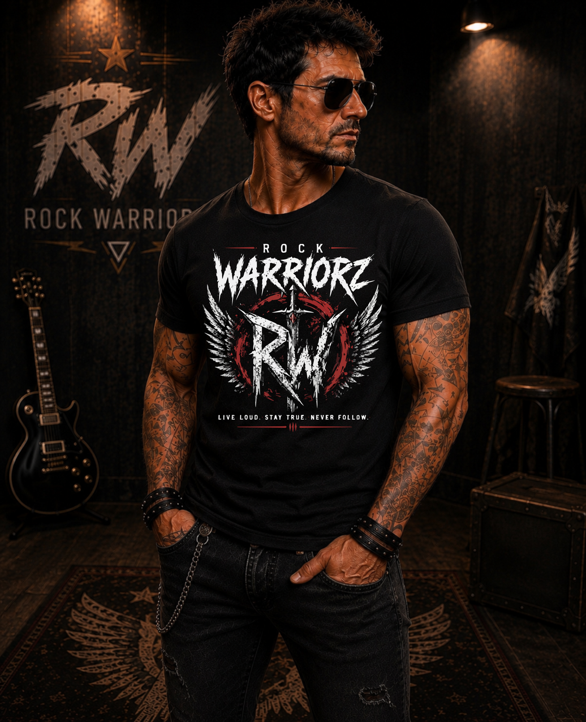Rock Warriorz RW with Wings Black T-Shirt