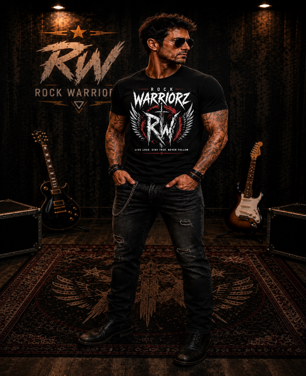 Rock Warriorz RW with Wings Black T-Shirt