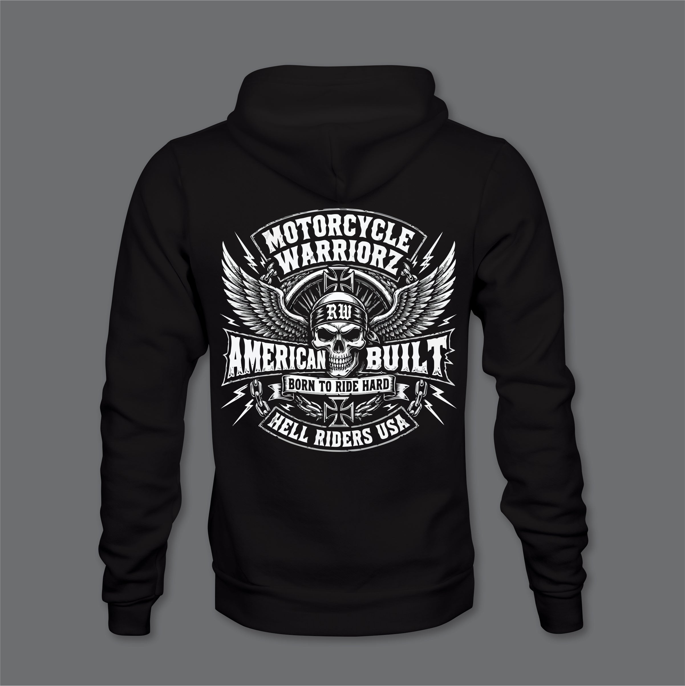 RW Motorcycle Warriorz Front, Back and Left and Right Sleeve Logo