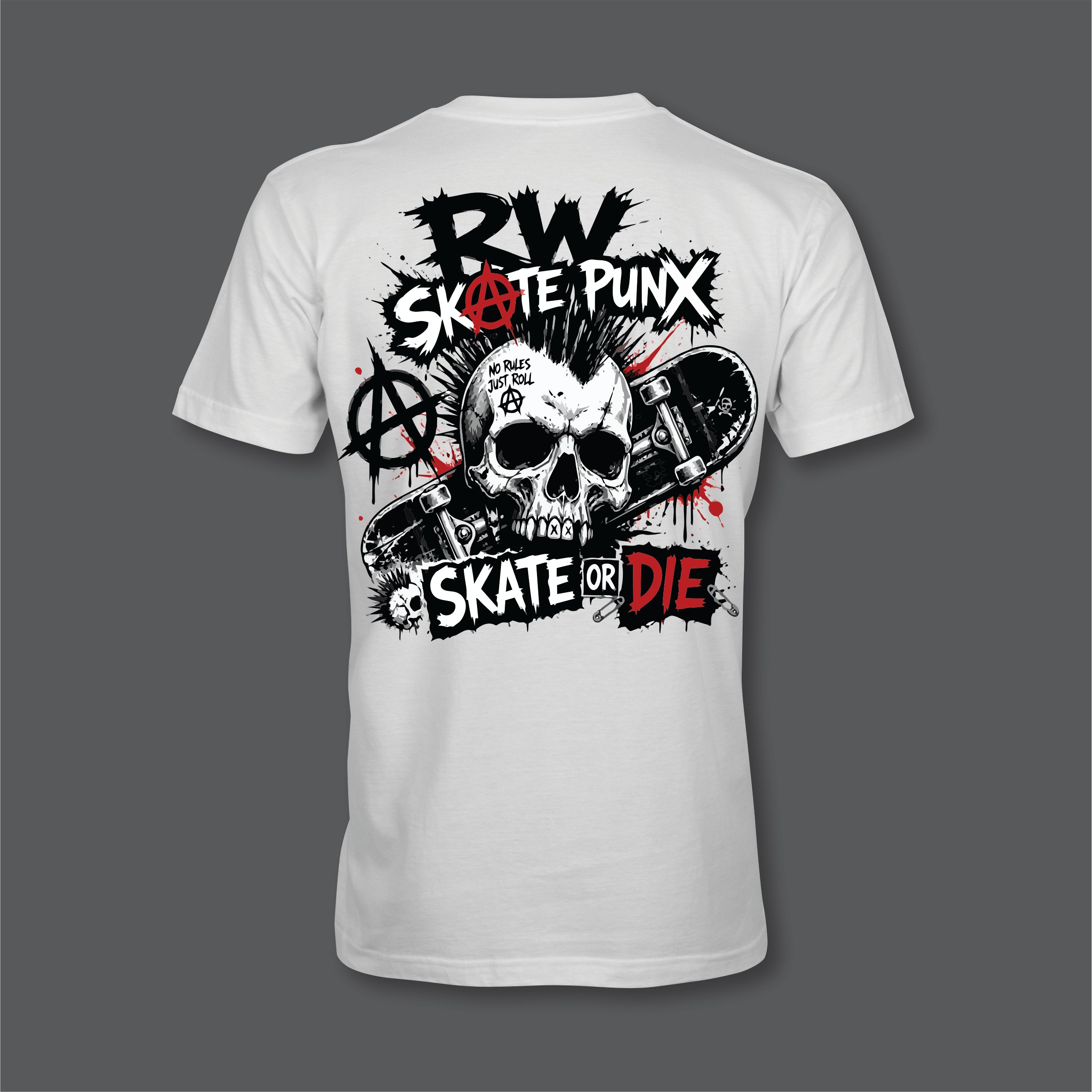 RW Skate Punx Skate or Die T-Shirt Front and Back Logo