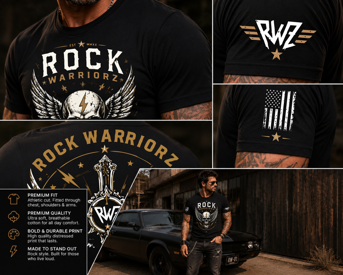 Rock Warriorz Skull with Wings Black T-Shirt