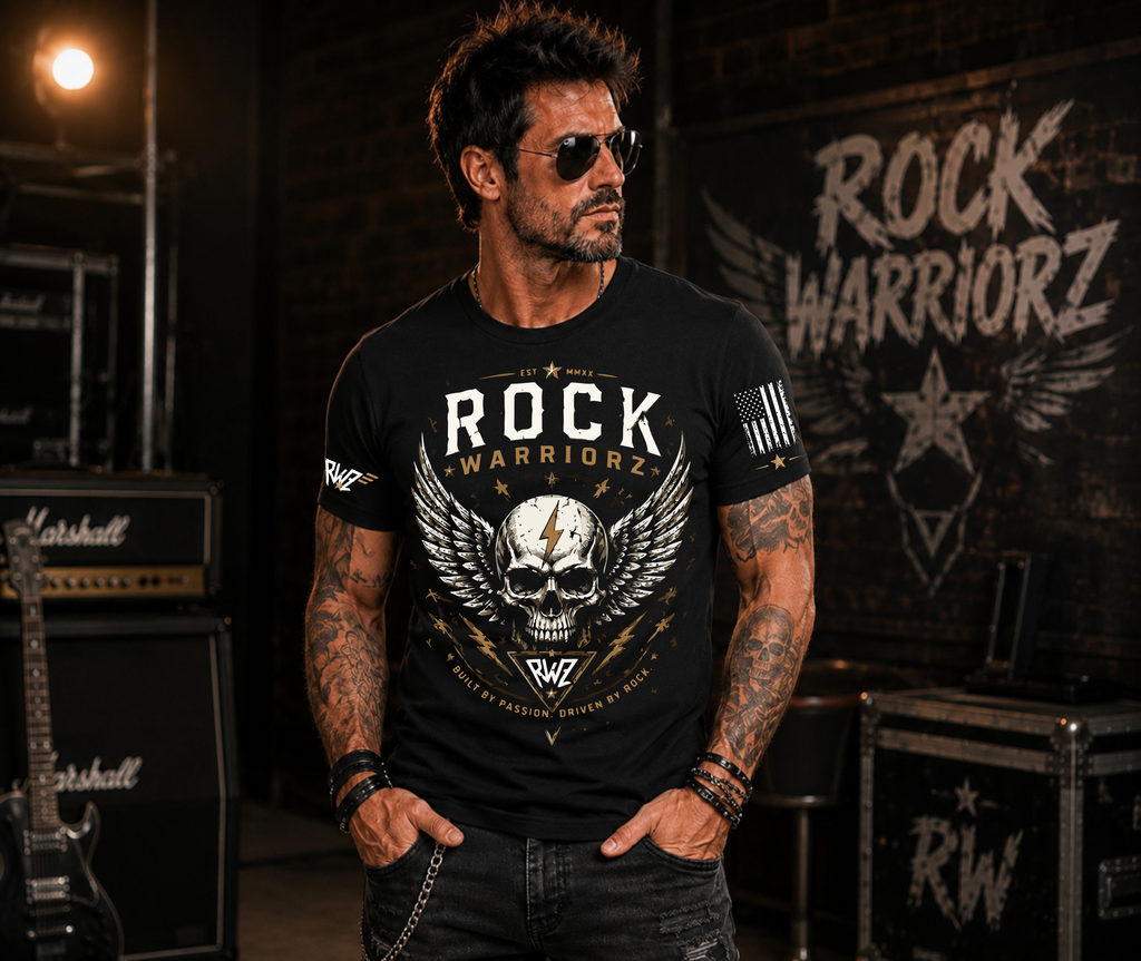 Rock Warriorz Skull with Wings Black T-Shirt