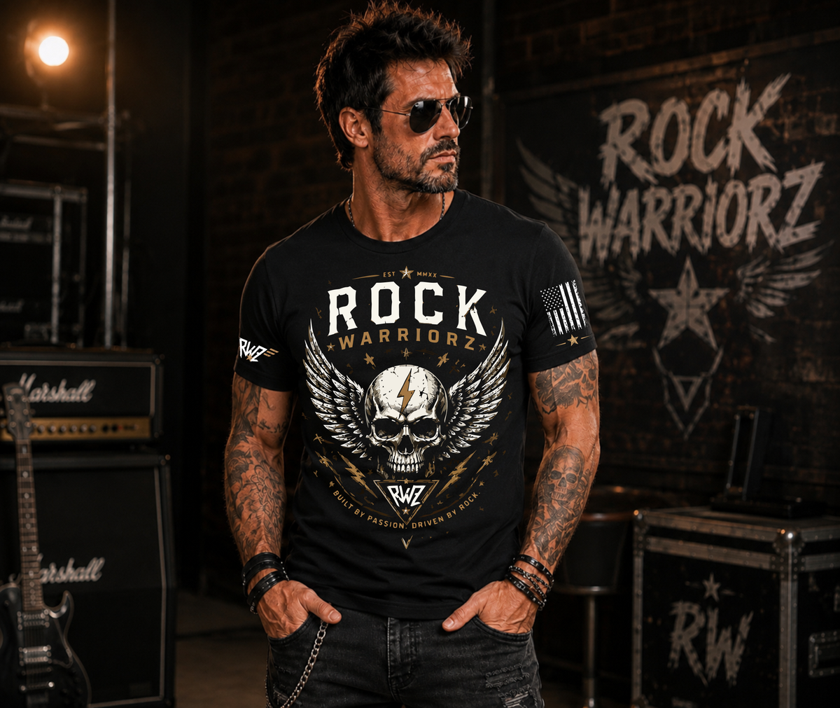 Rock Warriorz Skull with Wings Black T-Shirt