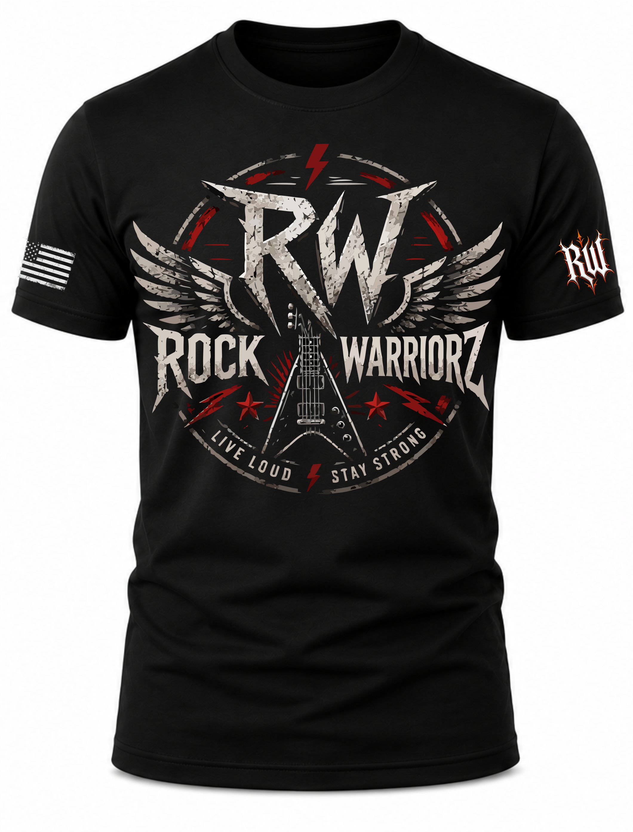 Rock Warriorz RW Guitar Wings Live Loud Black T-Shirt