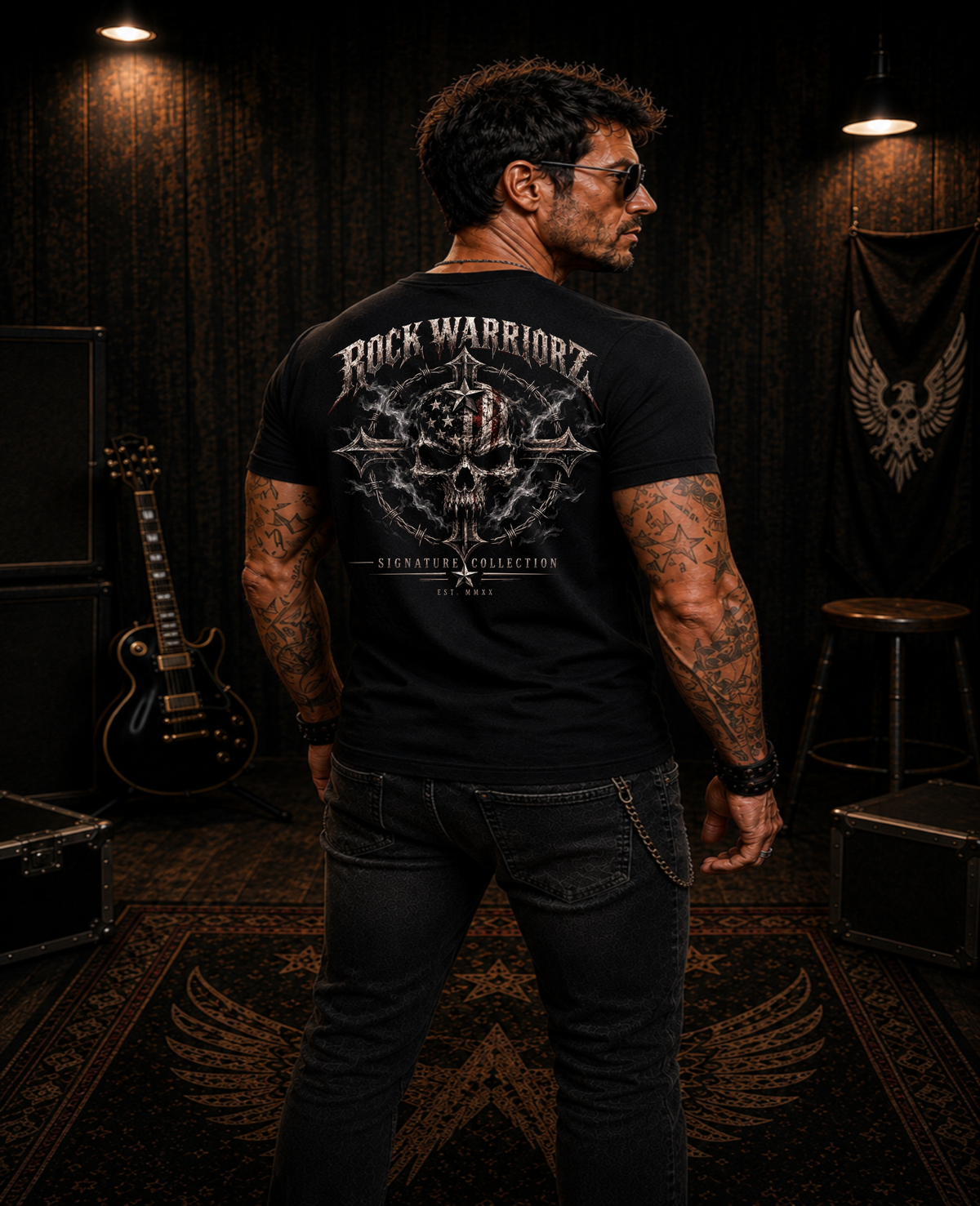Rock Warriorz Skull Signature Collection Black T-Shirt