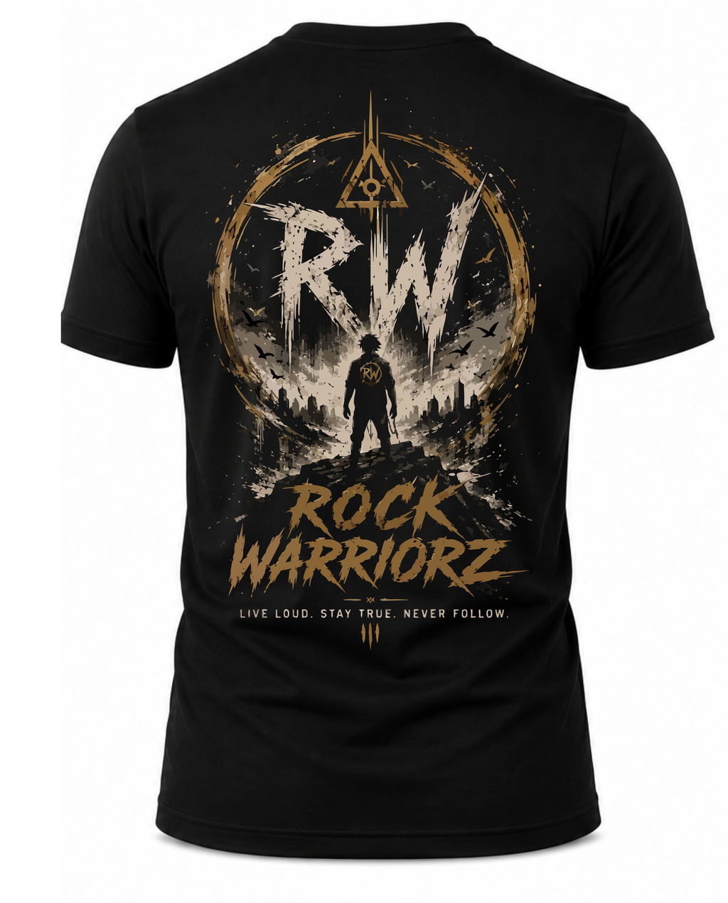 Rock Warriorz Live Loud Stay True Front and Back Logo T-Shirt