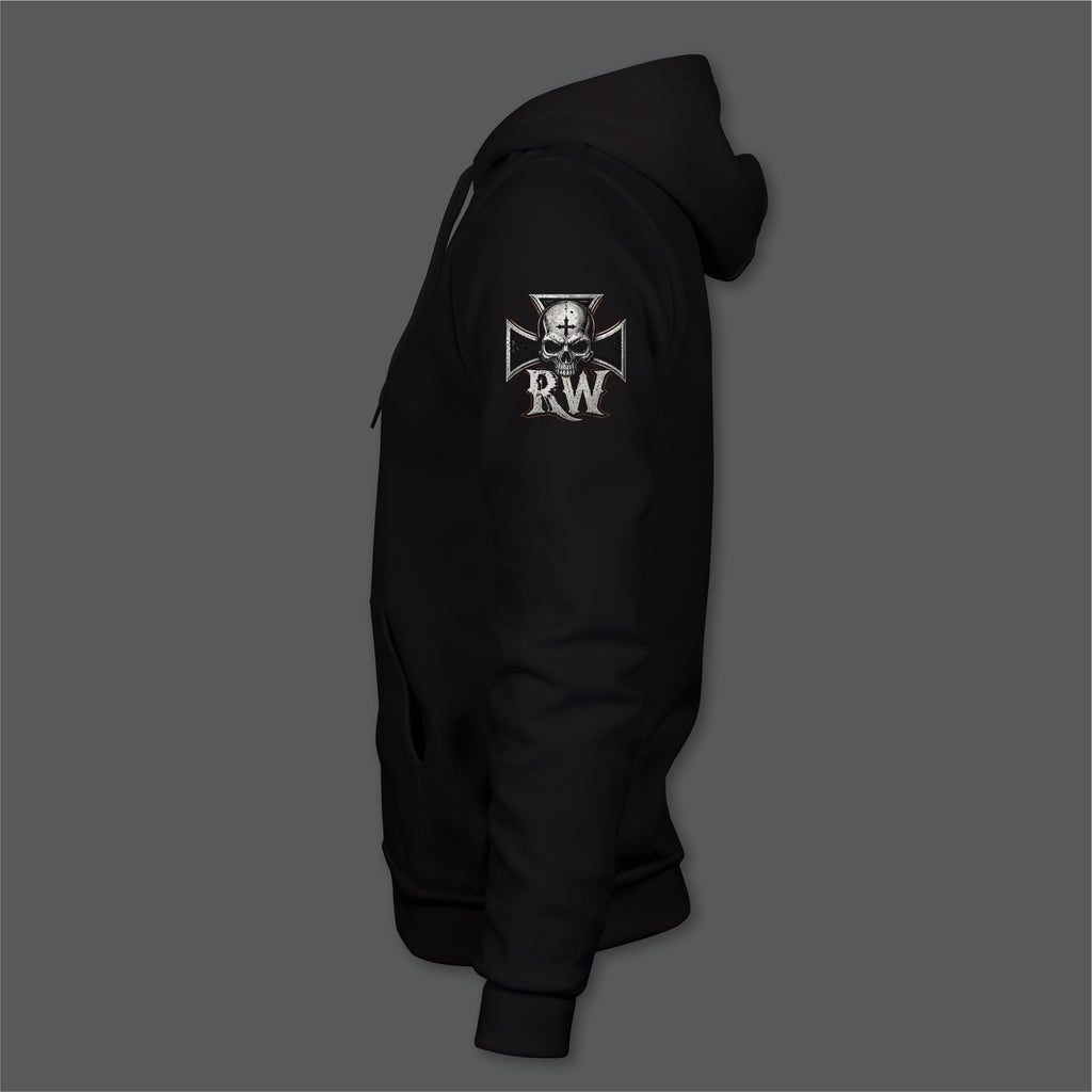 Motorcycle Warriorz Live to Ride Hoodie Front Back and Left Sleeve Logo