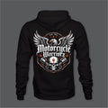 Motorcycle Warriorz Hoodie Front Back and Left Sleeve Logo