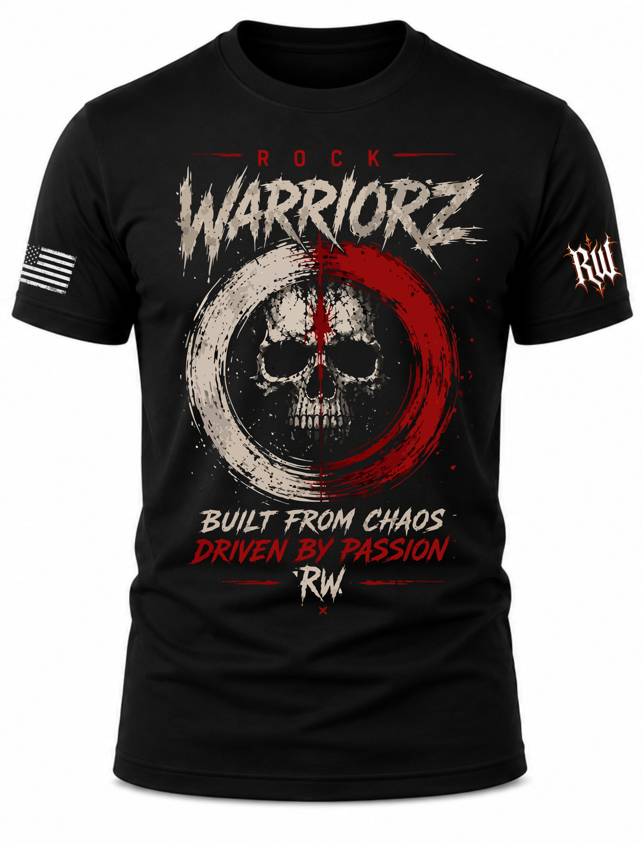 Rock Warriorz Built from Chaos Front logo both sleeve T-Shirt