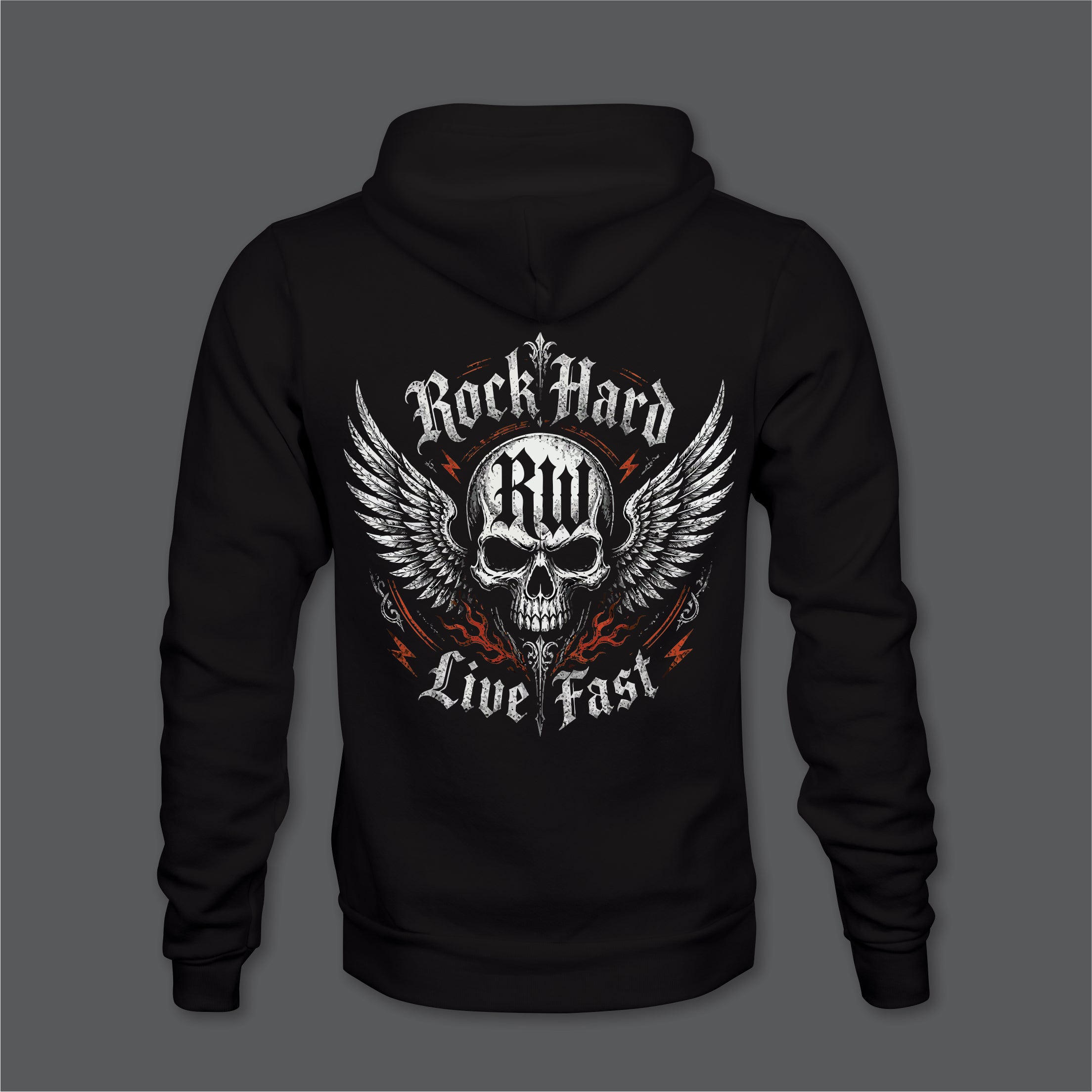 Rock Hard Live Fast RW Hoodie Front Back Left Sleeve