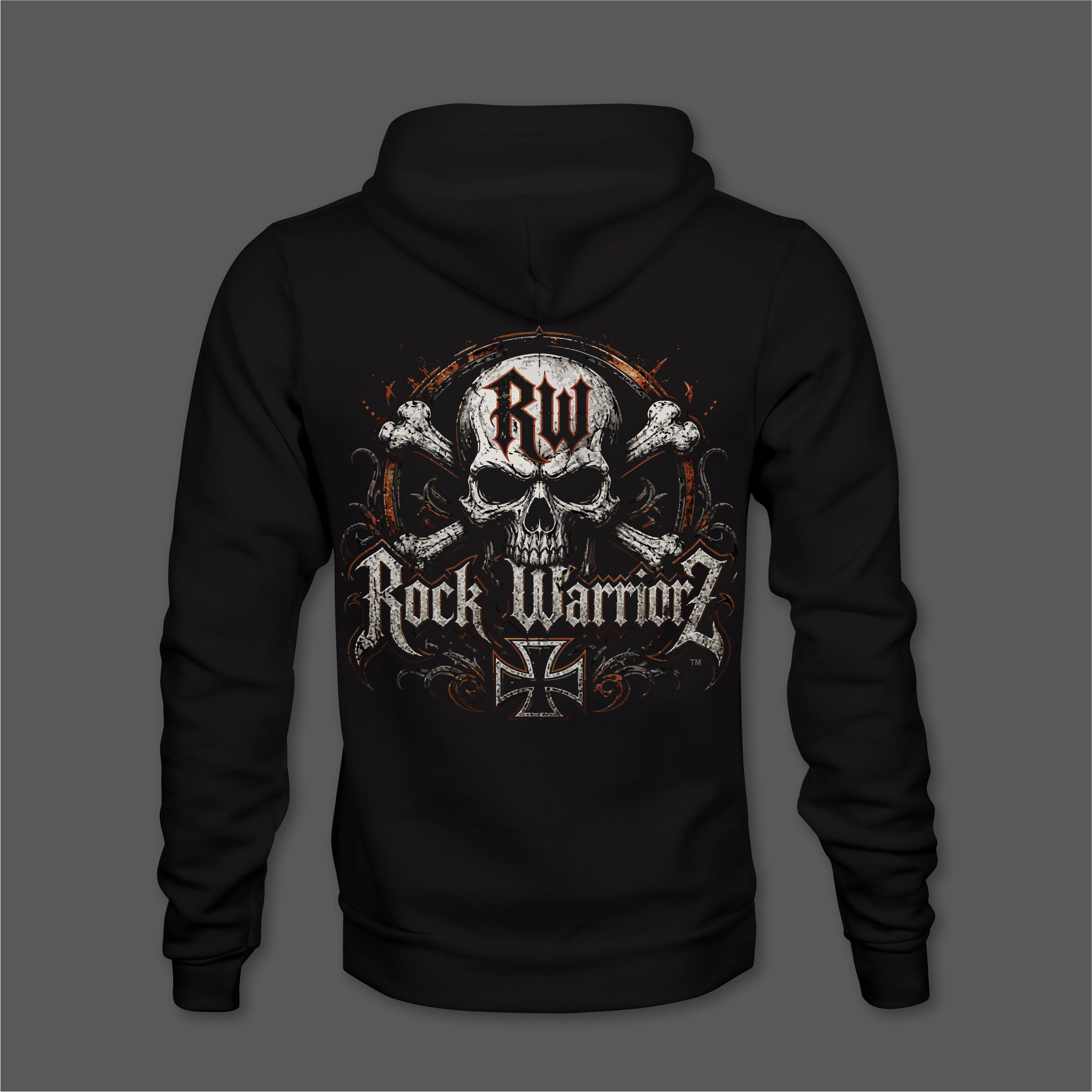 Rock Warriorz Hoodie Front Back and Left Sleeve Logo