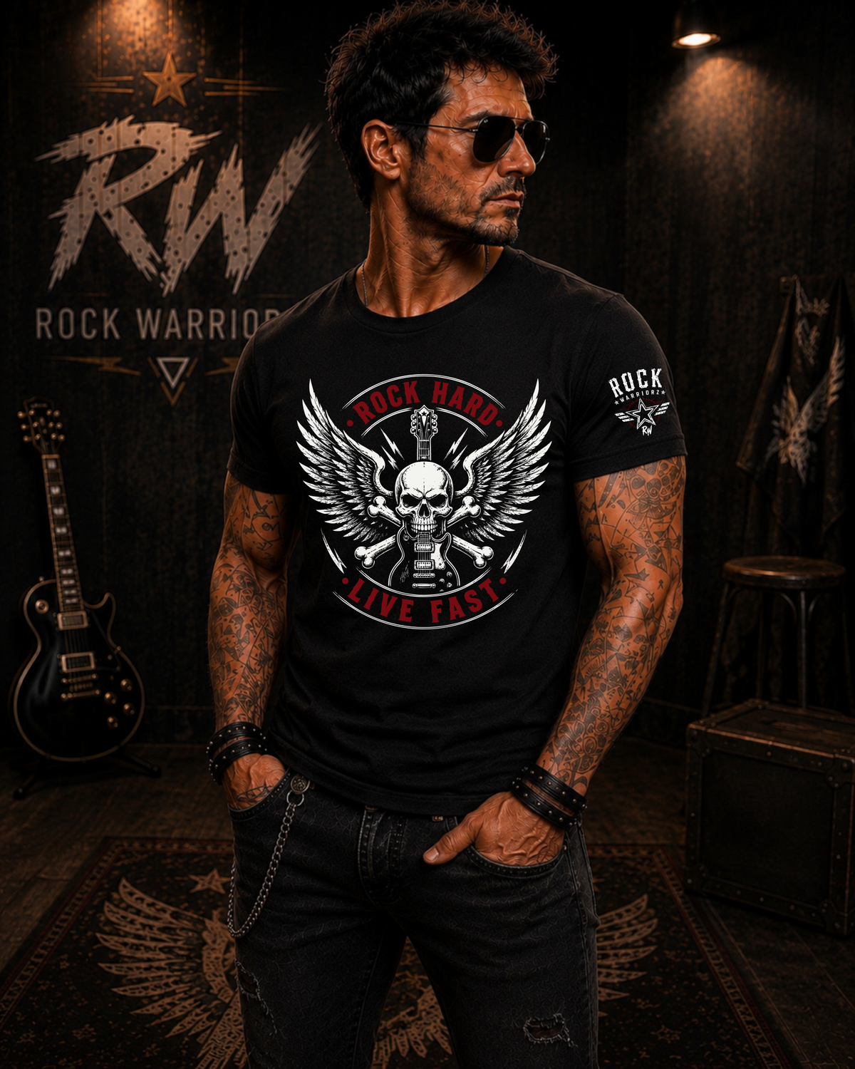 Rock Warriorz Rock Hard Live Fast Black T-Shirt