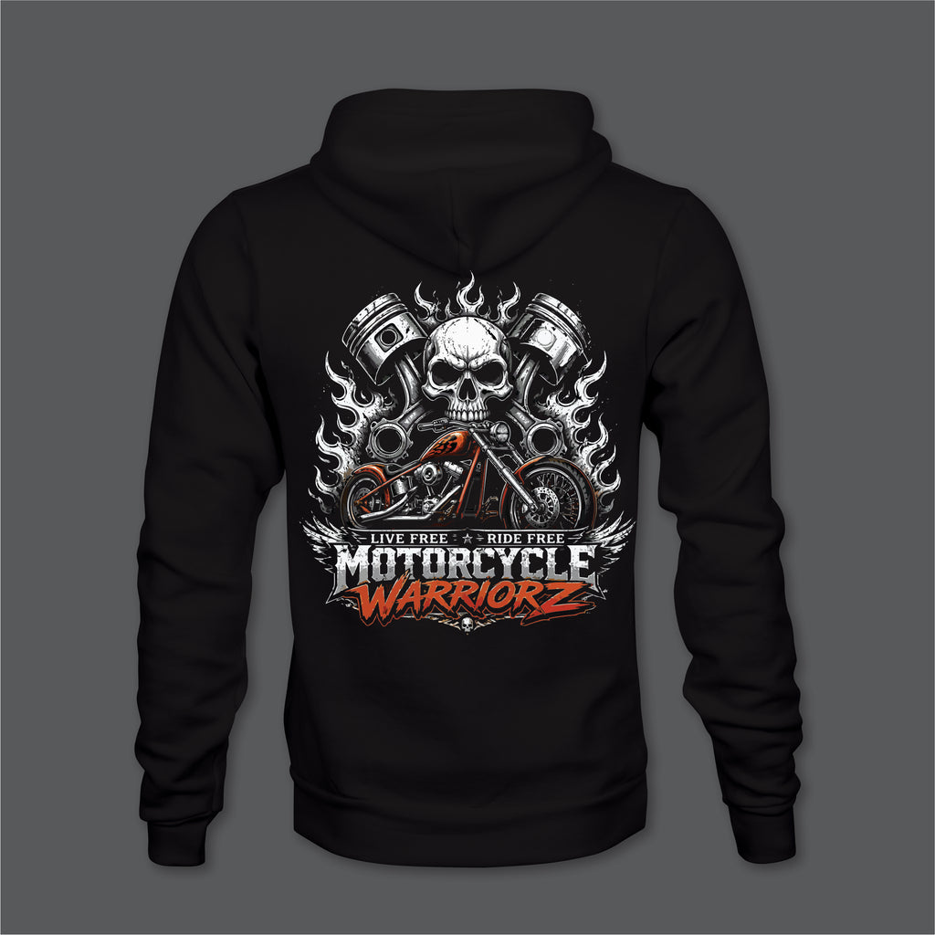 Motorcycle Warriorz Hoodie Front Back Left Sleeve Logo