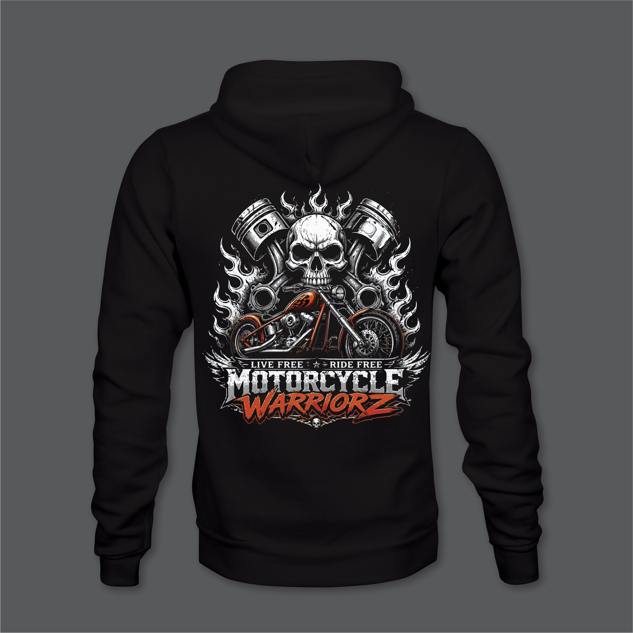 Motorcycle Warriorz Hoodie Front Back Left Sleeve Logo