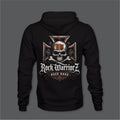 Rock Warriorz Rock Hard Hoodie Front Back Left Sleeve Logo