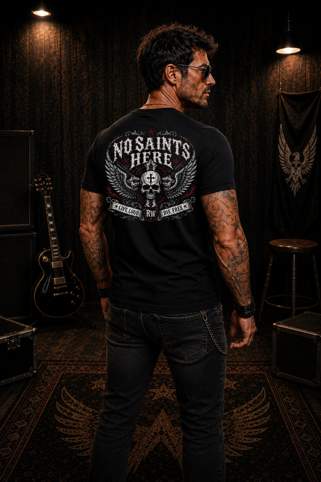 Rock Warriorz No Saints Here Black T-Shirt
