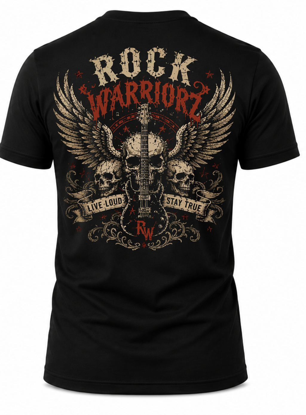 Rock Warriorz Guitar Skull Front and Back Logo