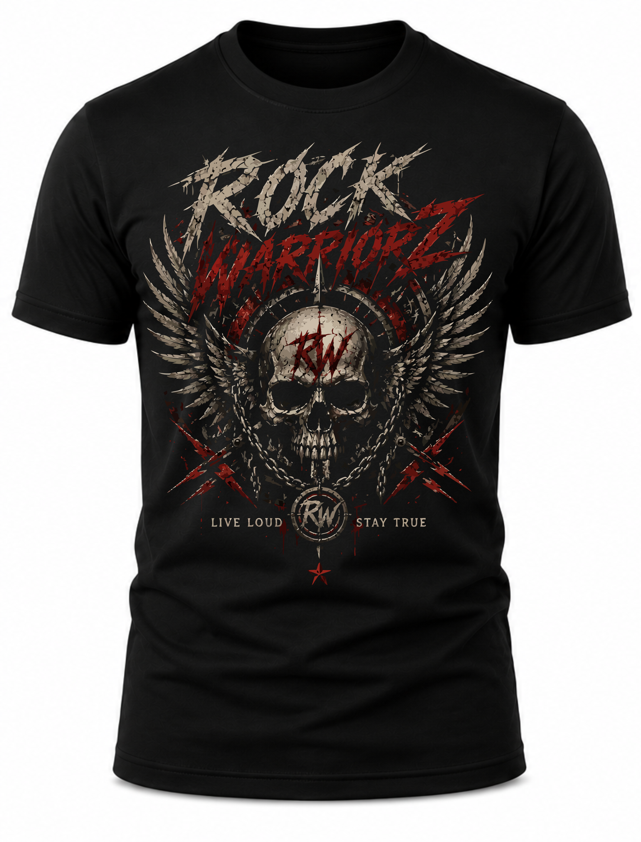Rock Warriorz Live Loud Stay True Front and Back Yoke Logo
