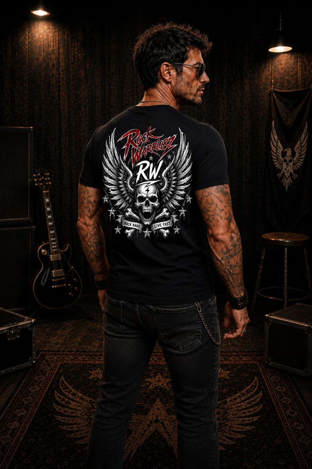 Rock Warriorz Skull wings Black T-Shirt