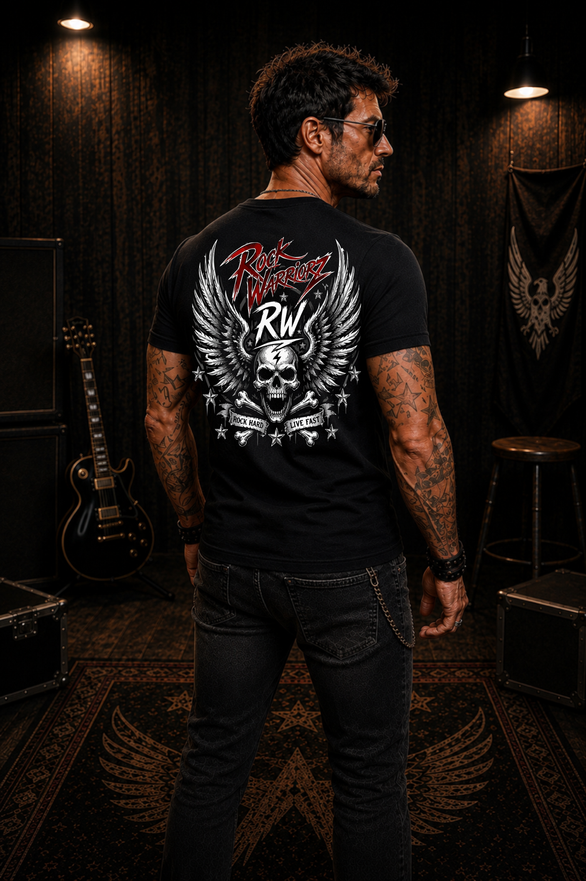 Rock Warriorz Skull wings Black T-Shirt