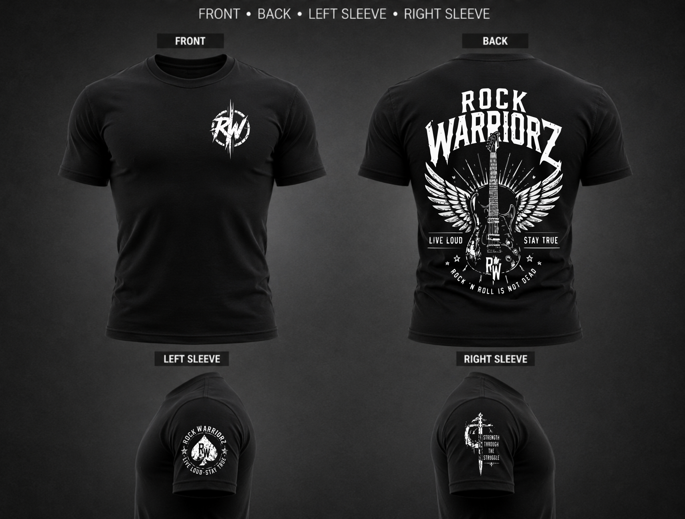 Rock Warriorz Left Chest Back Left and Right Sleeve T-Shirt