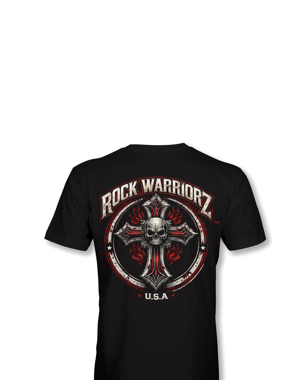 Rock Warriorz Black T-shirt Front Back Sleeve Logo