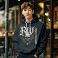 Rock Warriorz Black Hoodie with Black Tie Strings Front Logo