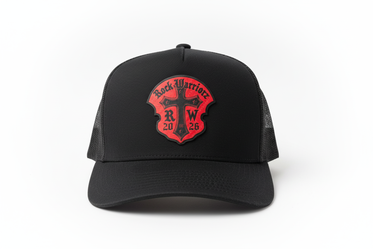 Rock Warriorz Black Hat with Red Leather Patch