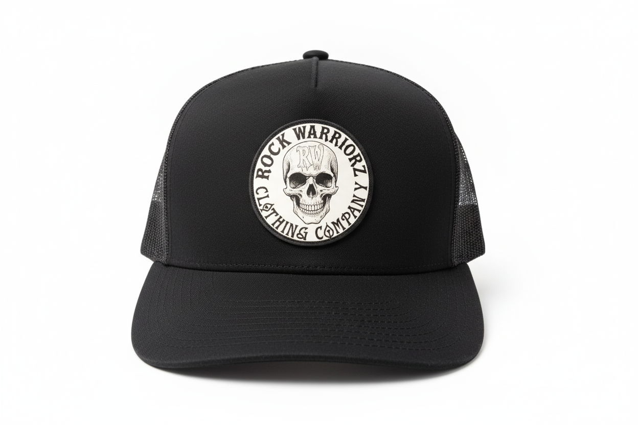 Rock Warriorz Black Hat with White/Black Leather Patch