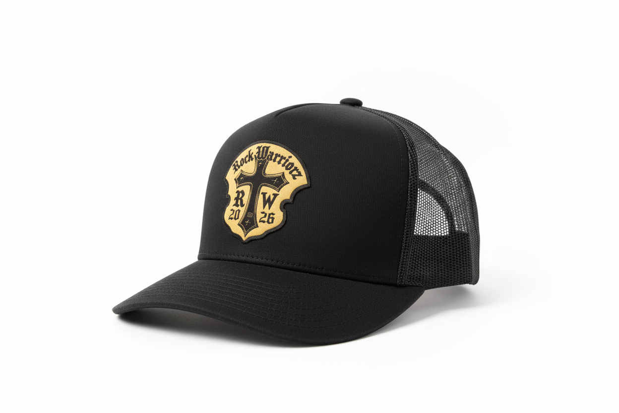 Rock Warriorz Black Hat with Gold Leather Patch