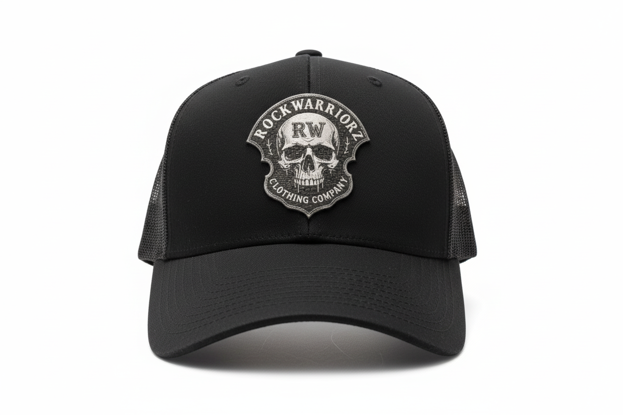 Rock Warriorz Hat Black with Black/Silver Leather Patch