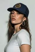 Rock Warriorz Hat Navy with Gold/Black Leather Patch
