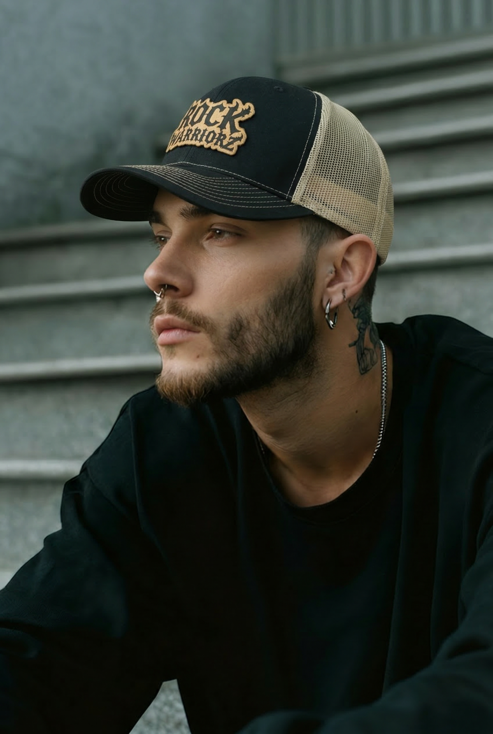 Rock Warriorz Black/ Vegas Gold Hat with Gold/Black Leather Patch