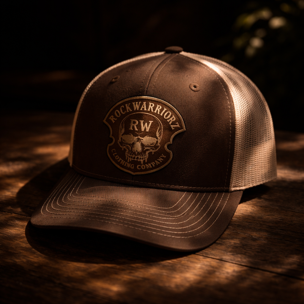 Rock Warriorz Hat Chocolate Chip/Birch with Brown/Gold Leather Patch