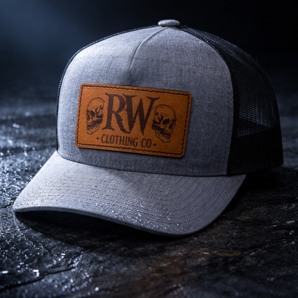 Rock Warriorz  Heather Gray/Black Hat with Genuine Brown Leather Patch