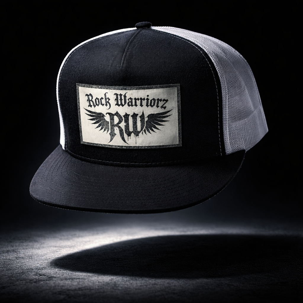 Rock Warriorz RW wings Hat Black/White with Black/White Leather Patch