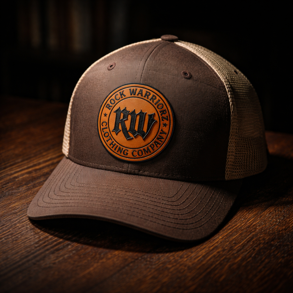 Rock Warriorz Hat Brown/ Khaki with Brown Leather Patch