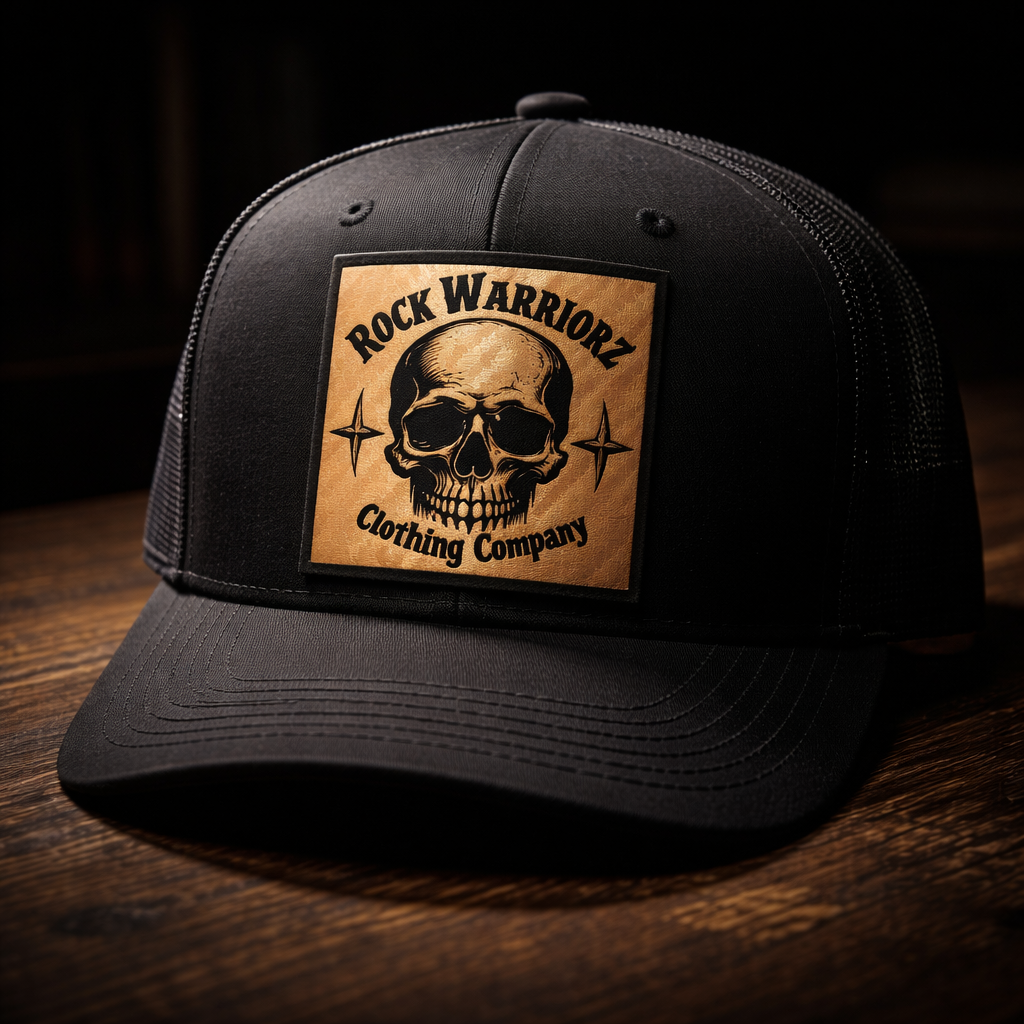 Rock Warriorz Hat Black with Gold Leather Patch